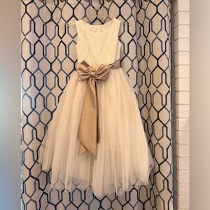 David's Bridal Cream and Tan Kids Dress
